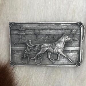 Silver Horse and Carriage Decorative belt buckle